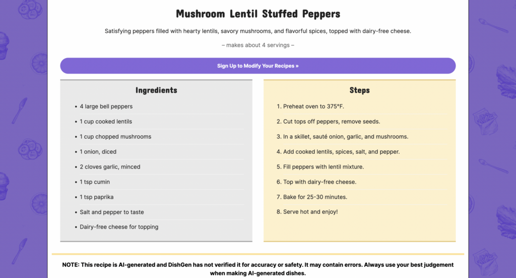 Image of a recipe for mushroom lentil stuffed peppers.